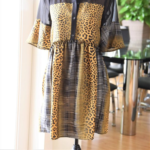 NEW BCBGeneration Leopard Plaid Multi Shirt Dress - Picture 3 of 7
